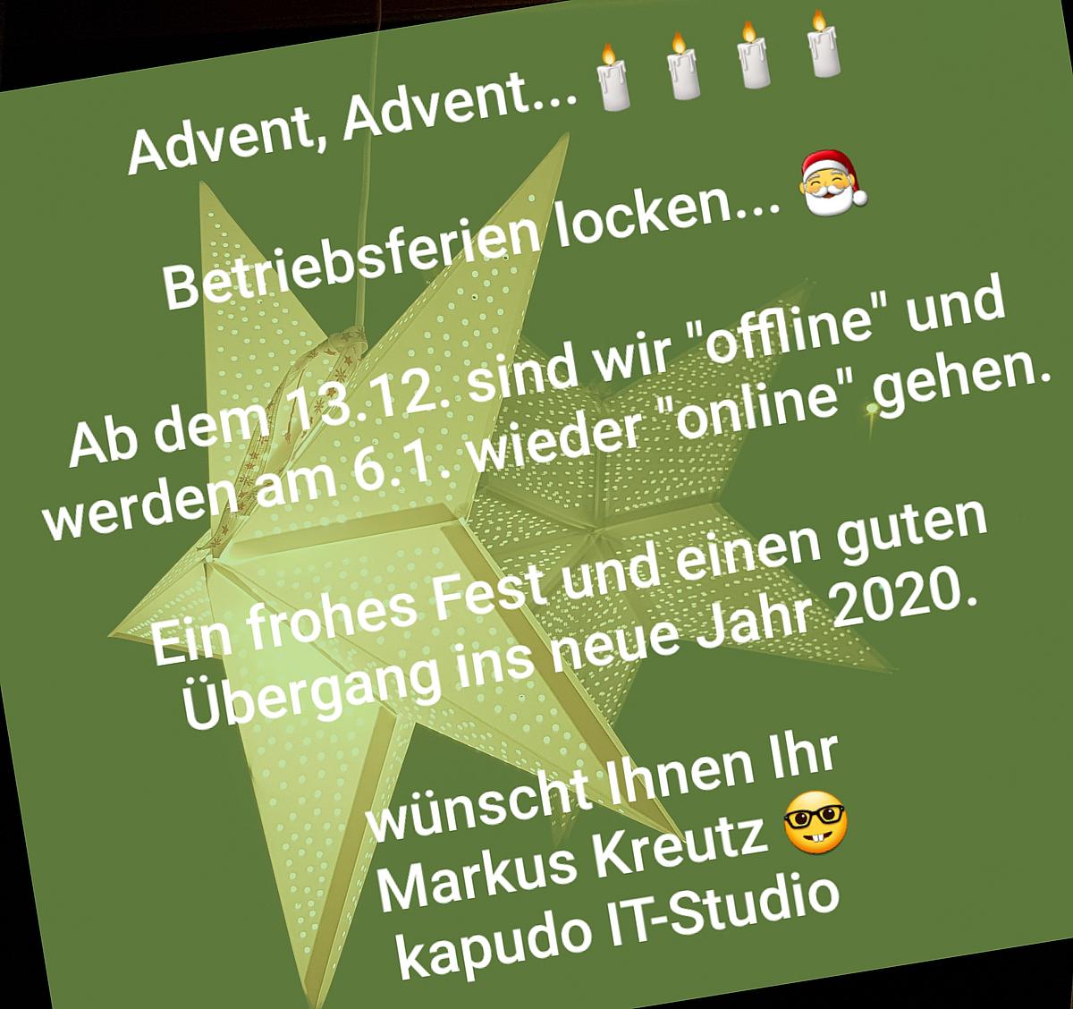 kapudo IT macht Betriebsferien zur Advent- und Weihnachtszeit kapudo IT macht Betriebsferien zur Advent- und Weihnachtszeit